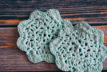Load image into Gallery viewer, Light Turquoise Floral Inspired Crochet Coasters Set (Set of 2)
