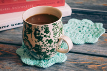 Load image into Gallery viewer, Light Turquoise Floral Inspired Crochet Coasters Set (Set of 2)
