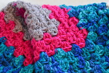 Load image into Gallery viewer, Neon Pink & Bright Gradient Blue Crochet Cat Mat