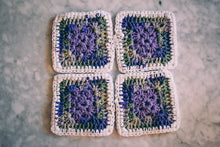 Load image into Gallery viewer, Purple & Mossy Green Gradient Granny Square Coasters Set (Set of 4)