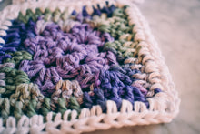 Load image into Gallery viewer, Purple & Mossy Green Gradient Granny Square Coasters Set (Set of 4)