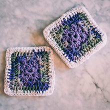 Load image into Gallery viewer, Purple & Mossy Green Gradient Granny Square Coasters Set (Set of 4)