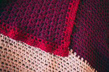 Load image into Gallery viewer, Plum, Lavender, and Cranberry Crochet Throw Blanket