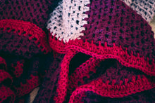 Load image into Gallery viewer, Plum, Lavender, and Cranberry Crochet Throw Blanket