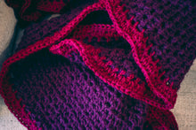Load image into Gallery viewer, Plum, Lavender, and Cranberry Crochet Throw Blanket
