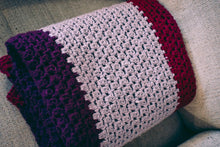 Load image into Gallery viewer, Plum, Lavender, and Cranberry Crochet Throw Blanket