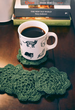 Load image into Gallery viewer, Mossy Green Floral Inspired Crochet Coasters Set (Set of 4)