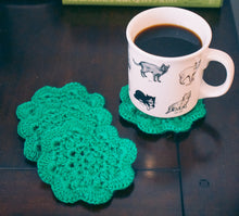 Load image into Gallery viewer, PRE-ORDER: Emerald Floral Inspired Crochet Coasters Set (Set of 4)