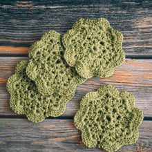 Load image into Gallery viewer, Pistachio Floral Inspired Crochet Coasters Set (Set of 4)