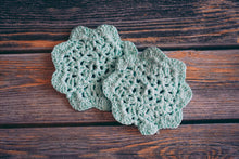 Load image into Gallery viewer, Light Turquoise Floral Inspired Crochet Coasters Set (Set of 2)