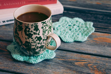 Load image into Gallery viewer, Light Turquoise Floral Inspired Crochet Coasters Set (Set of 2)