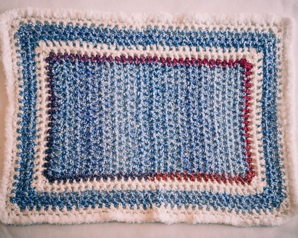 Homespun Blue and Fuzzy White Baby Blanket