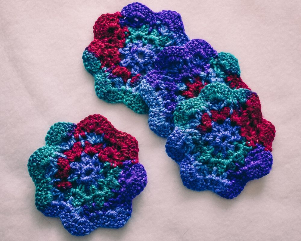 Cosmos Multicolor Floral Inspired Crochet Coasters Set (Set of 4)