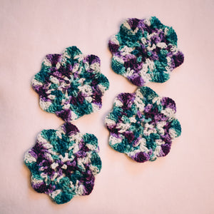 Teal & Plum Floral Inspired Crochet Coasters Set (Set of 4)
