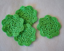 Load image into Gallery viewer, Bright Green Floral Inspired Crochet Coasters Set (Set of 4)
