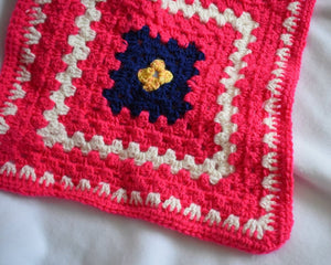 Bright Pink and Navy Crochet Cat Mat