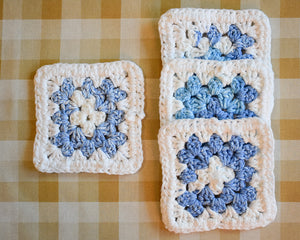 Blue & White Granny Square Colorful Coasters (Set of 4)