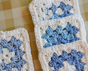 Blue & White Granny Square Colorful Coasters (Set of 4)