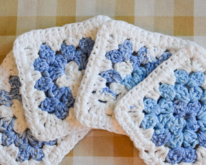 Blue & White Granny Square Colorful Coasters (Set of 4)