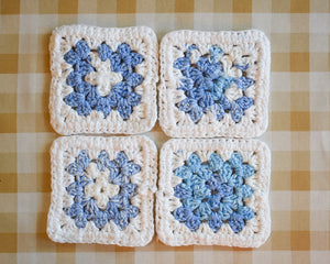 Blue & White Granny Square Colorful Coasters (Set of 4)