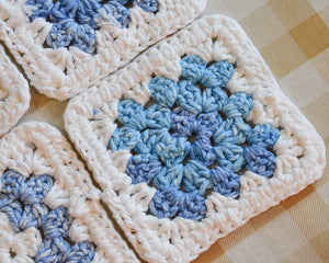Blue & White Granny Square Colorful Coasters (Set of 4)