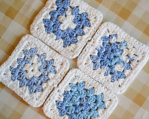Blue & White Granny Square Colorful Coasters (Set of 4)