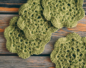 Pistachio Floral Inspired Crochet Coasters Set (Set of 4)
