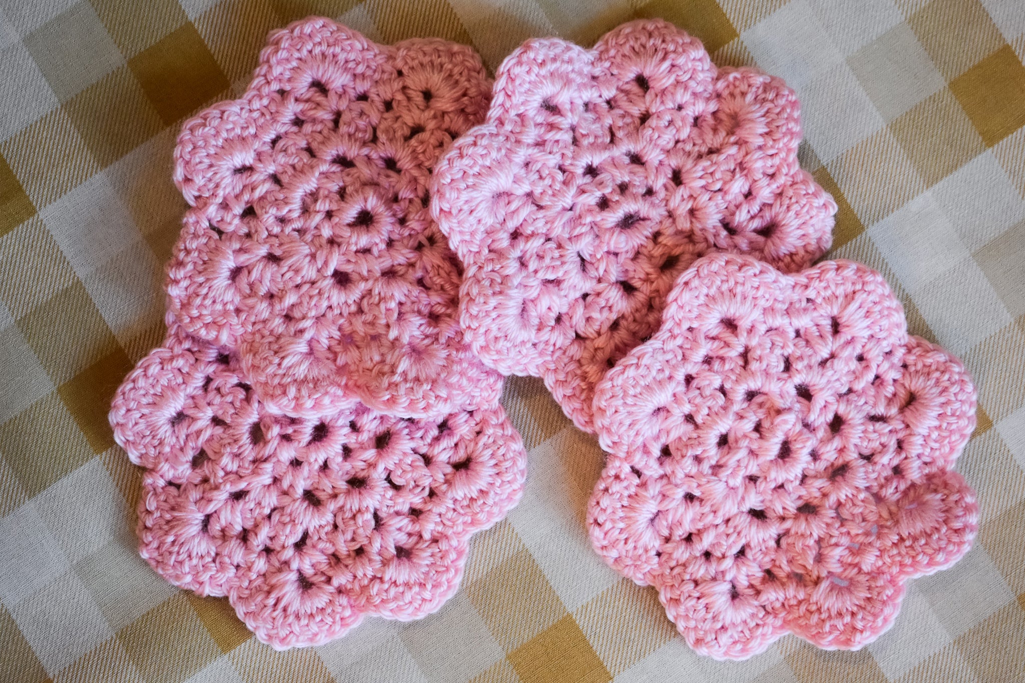 Petal Pink Floral Inspired Crochet Coasters Set (Set of 4)