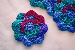 Cosmos Multicolor Floral Inspired Crochet Coasters Set (Set of 4)