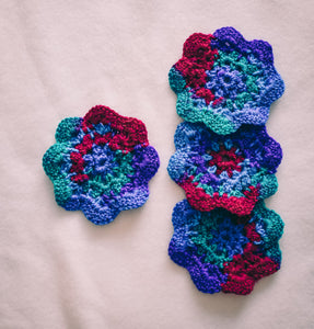 Cosmos Multicolor Floral Inspired Crochet Coasters Set (Set of 4)