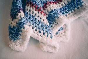 Homespun Blue and Fuzzy White Baby Blanket