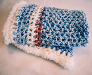 Homespun Blue and Fuzzy White Baby Blanket