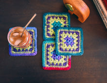 Load image into Gallery viewer, Vibrant Multicolor Crochet Coasters Set (Set of 4)
