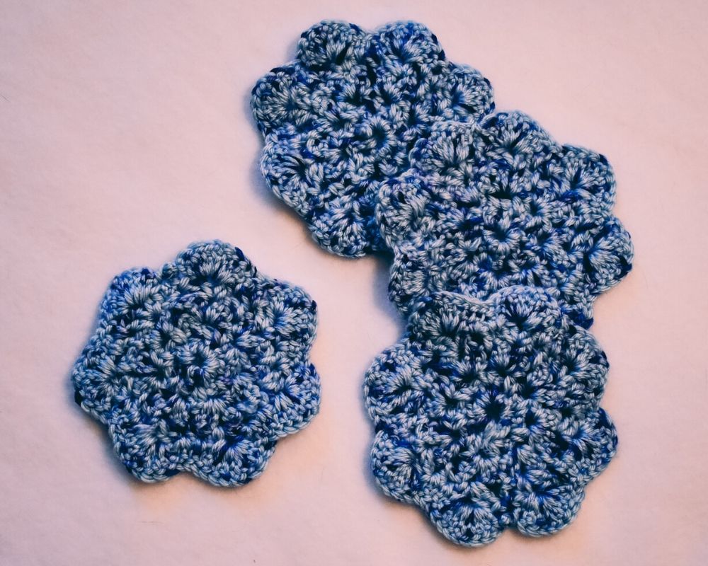 Blue Speckle Floral Inspired Crochet Coasters Set (Set of 4)