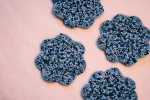 Blue Speckle Floral Inspired Crochet Coasters Set (Set of 4)