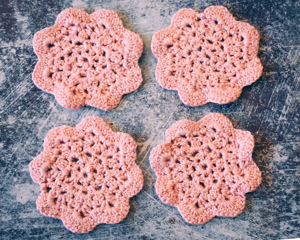 Petal Pink Floral Inspired Crochet Coasters Set (Set of 4)