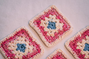 Pink & White Granny Square Crochet Coasters Set (Set of 4)