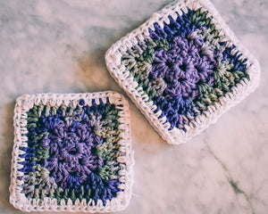 Purple & Mossy Green Gradient Granny Square Coasters Set (Set of 4)
