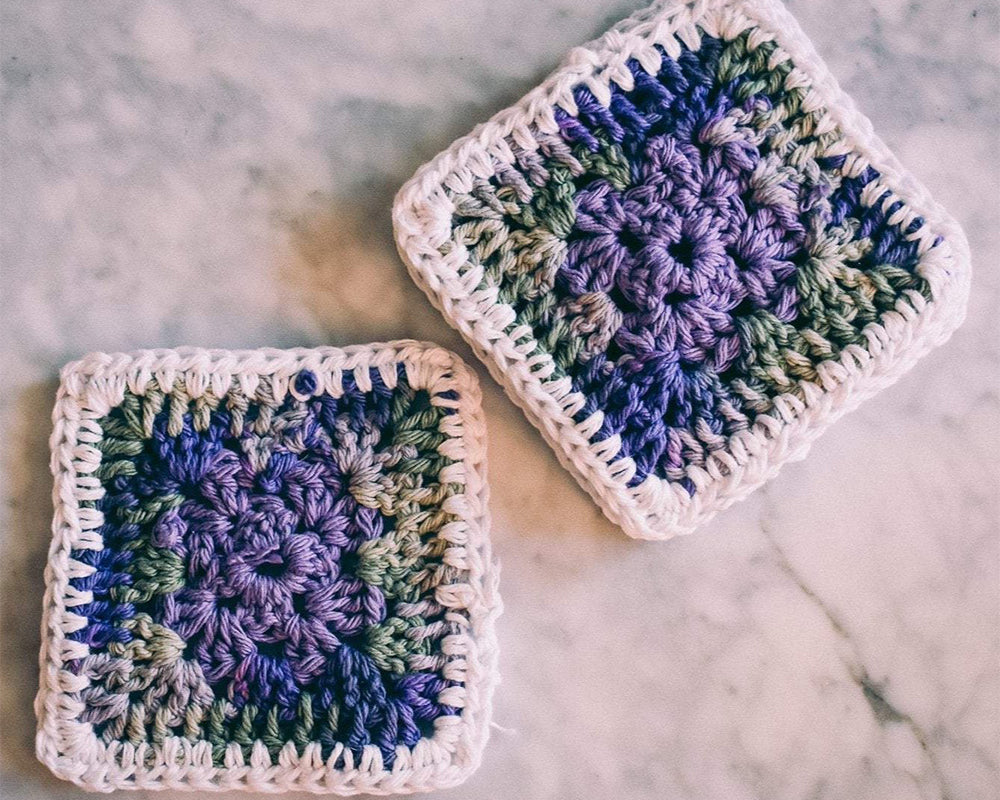 Purple & Mossy Green Gradient Granny Square Coasters Set (Set of 4)