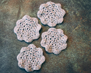 Silver & Multicolor Glitter Floral Inspired Crochet Coasters Set (Set of 4)
