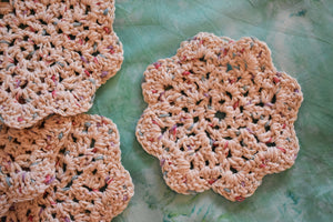 Speckled Cream Crochet Coasters (Set of 4) - Square OR Floral