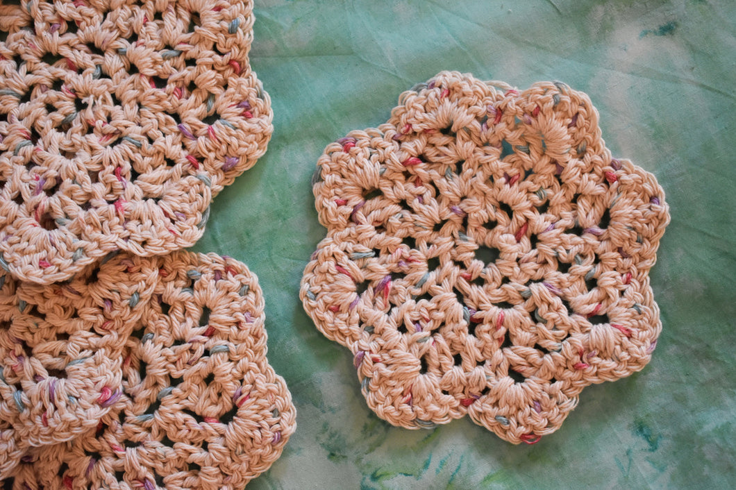 Speckled Cream Crochet Coasters (Set of 4) - Square OR Floral