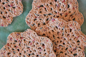 Speckled Cream Crochet Coasters (Set of 4) - Square OR Floral