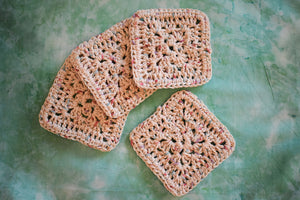 Speckled Cream Crochet Coasters (Set of 4) - Square OR Floral