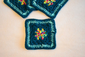 Teal & Rainbow Square Crochet Coasters (Set of 4)