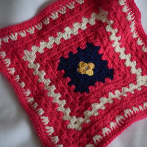 Bright Pink and Navy Crochet Cat Mat