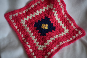 Bright Pink and Navy Crochet Cat Mat