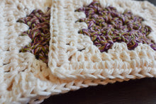 Load image into Gallery viewer, Rich Purple &amp; Cream Granny Square Crochet Coasters Set (Set of 4)
