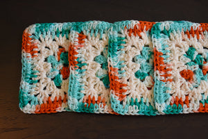 Teal, Coral, & Cream Granny Square Crochet Coasters Set (Set of 4)