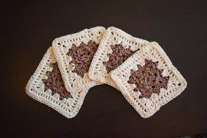 Rich Purple & Cream Granny Square Crochet Coasters Set (Set of 4)